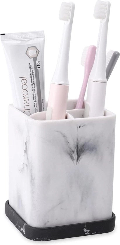 Accessorio da bagno - Orecchietta per spazzola da denti in stile pietra elegante, bacchetto quadrato per spazzola da denti elettrica, cosmetica, spazzola, rasoio - Bicchiere di alta qualità con piede in bianco