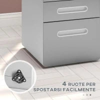 Cassettiera per Ufficio a 3 Cassetti con Serratura, Ruote, Portadocumenti Formato A4, Legale e Lettera, Grigio Chiaro