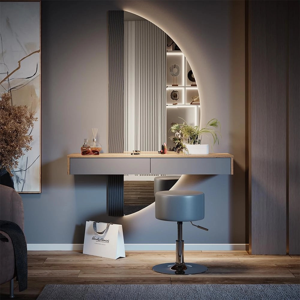 Vicco Tavolo da toilette Melisa, Grigio, 120 cm con illuminazione e sgabello, Altezza regolabile, perfetta per adattarsi alle esigenze individuali