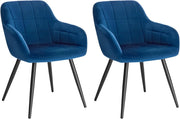 Set di 2 Sedie per Sala da Pranzo Imbottita, Poltroncina in Velluto,Sedia da Cucina con Braccioli e Schienale, Gambe in Metallo, moderne,Blu, BH93bl-2