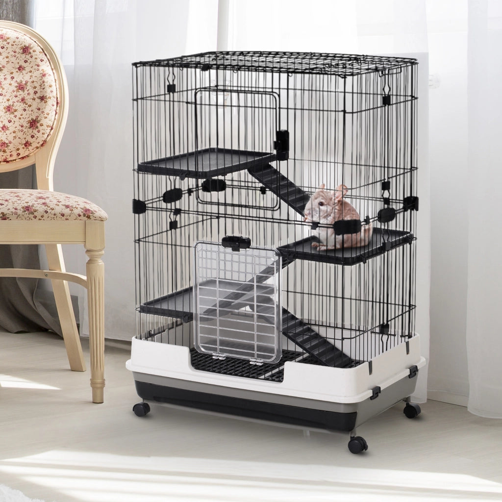 Gabbia per Animali 3 Piani con Vassoio e Ruote ¨C Zephmum ¨C Nera 81.2x52.7x114cm