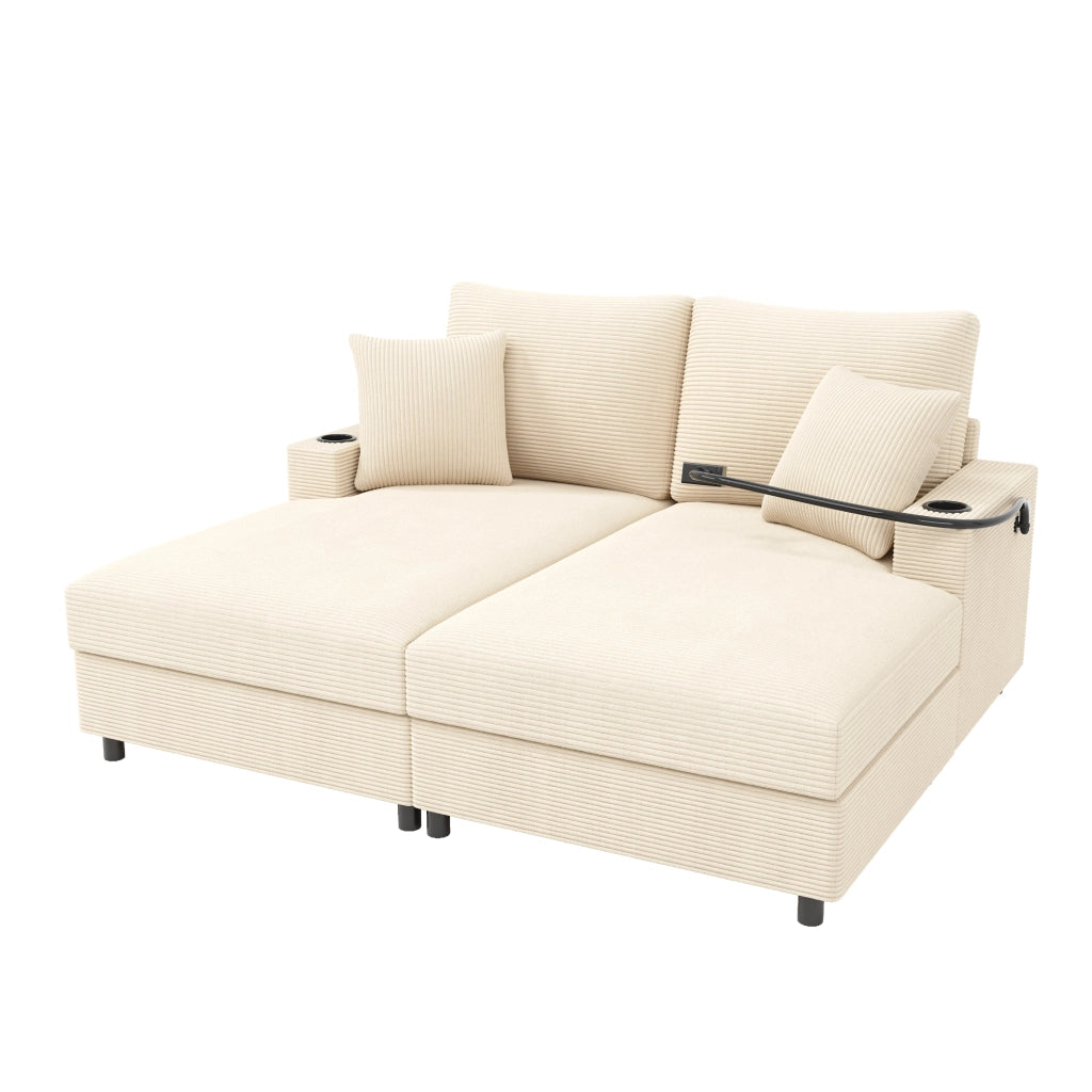 Divano letto a 2 posti - con supporto per telefono; USB e portabicchieri - corda beige
