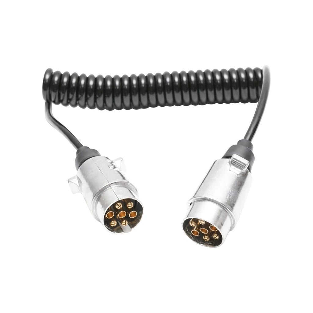 Cavo elettrico flessibile a spirale 2,5M, 7 pin per rimorchio con 2 spine maschio in metallo Breckner Germany