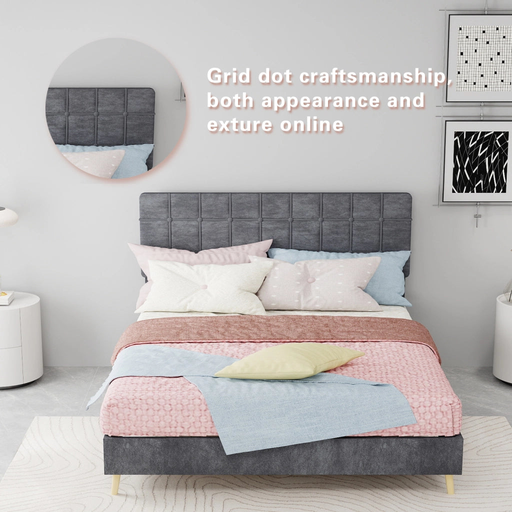 Letto matrimoniale rivestito in velluto grigio 140x200 cm