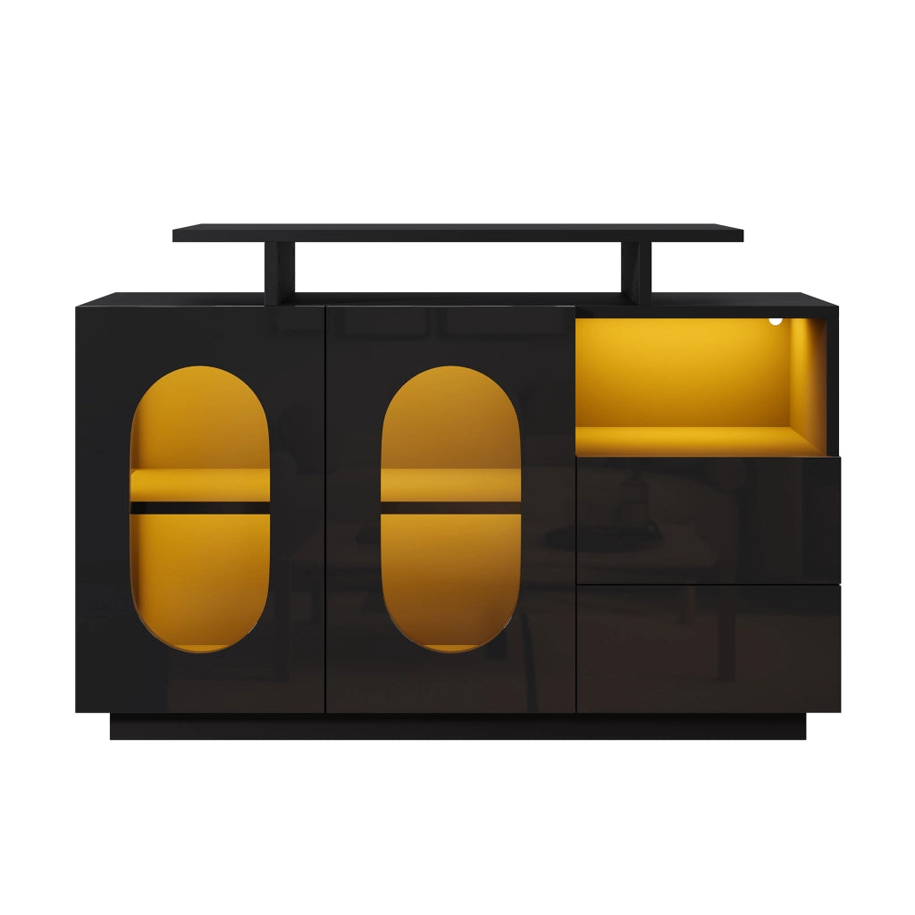 Credenza LED con Ante in Vetro ¨C Xylo ¨C Nero Lucido