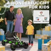 Kart a pedali per bambini, karting bambino 3-6 anni con frizione automatica, freno, ruote EVA antiscivolate, verde