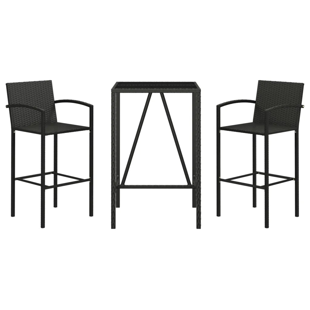 Set Bar da Giardino 3 pz Nero in Polyrattan 3187651