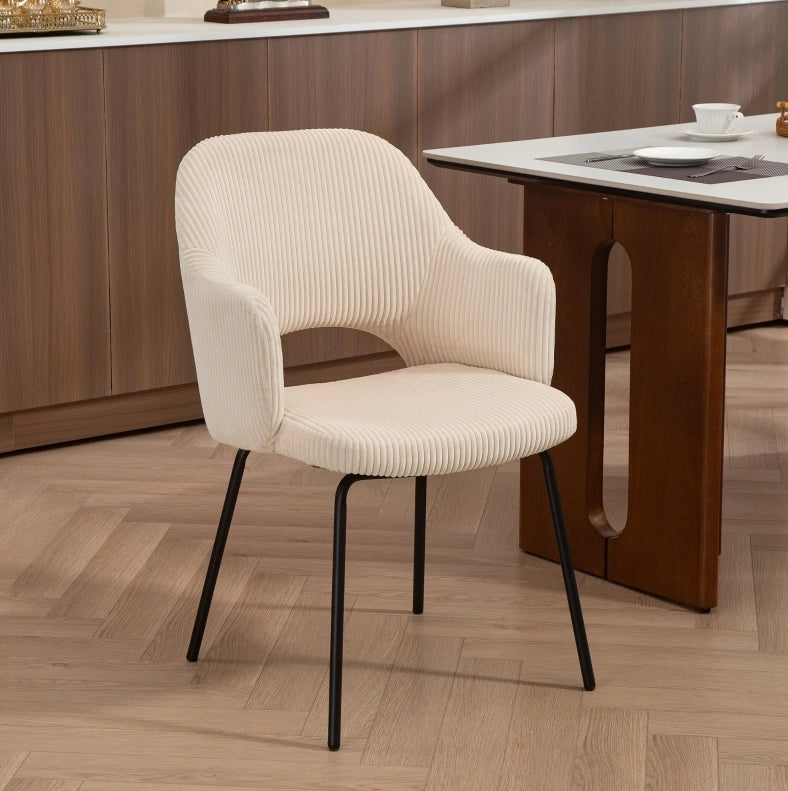 Sedia da pranzo 62,5 x 57 x 85,5 cm in tessuto a coste beige con braccioli