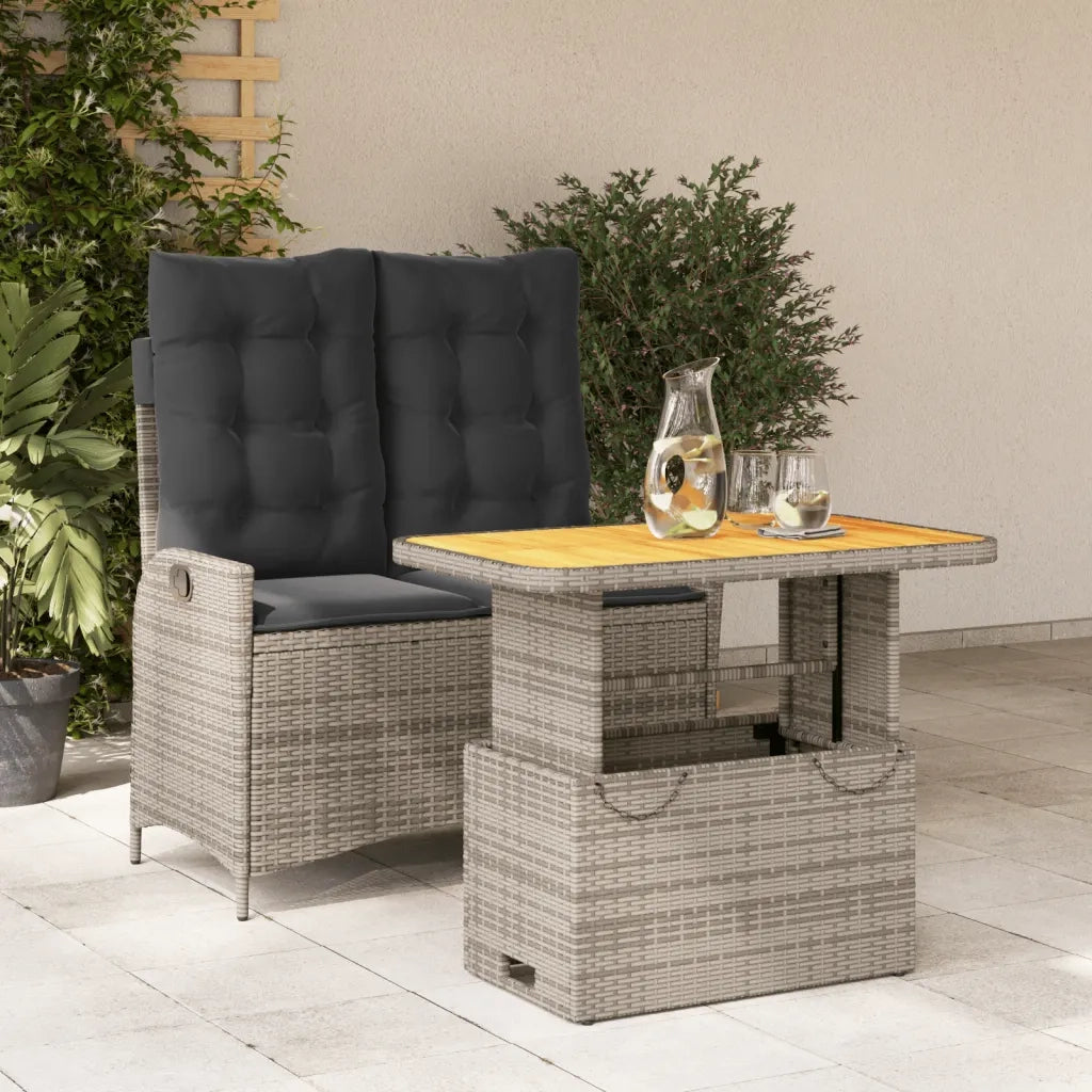 Set da Pranzo da Giardino 2 pz | Set Salotto da Giardino con Cuscini in Polyrattan Grigio
