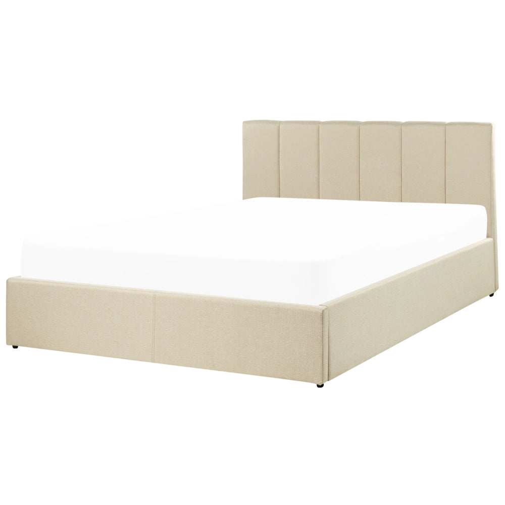 Letto contenitore Rivestimento in tessuto beige 140 x 200 cm con testiera a doghe