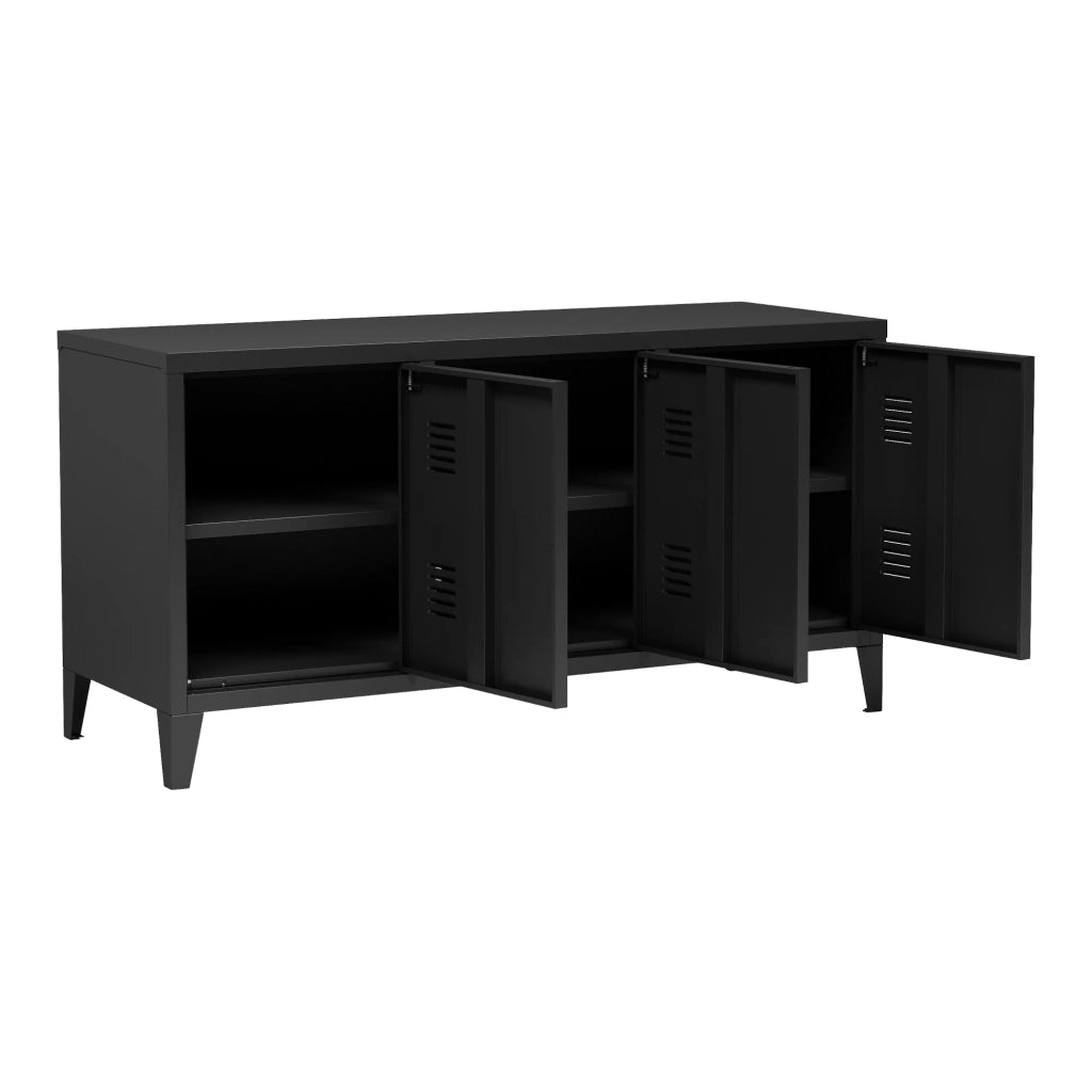 Mobile porta TV mensola per soggiorno con 3 ante 58 x 113 x 40 cm nero 03_0010070