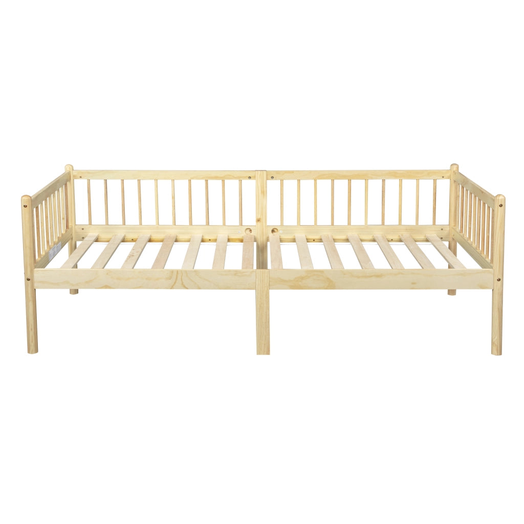 Divano letto 90 x 200 cm, letto singolo in pino, colore legno naturale