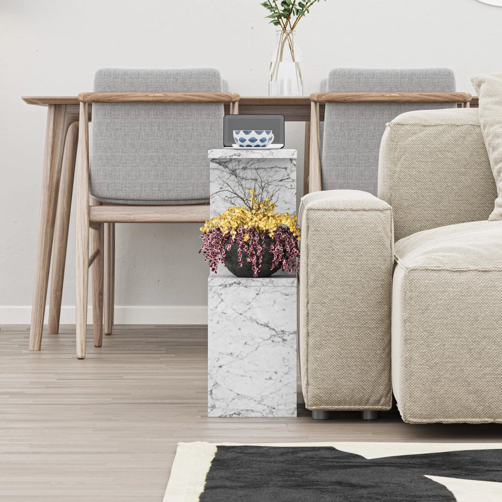 Tavolino in legno "Homemania" - 60 x 20 x 60 cm - Bianco marmorizzato