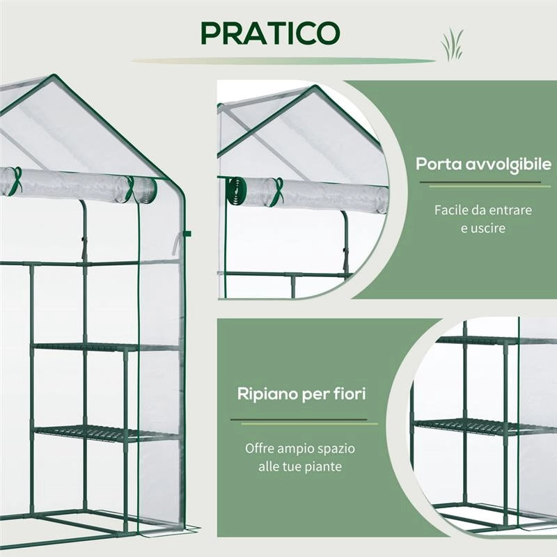 SERRA DA GIARDINO IN PE IMPERMEABILE E ANTI UV CON ACCESSORI MONTAGGIO, 142X73X195CM - VERDE