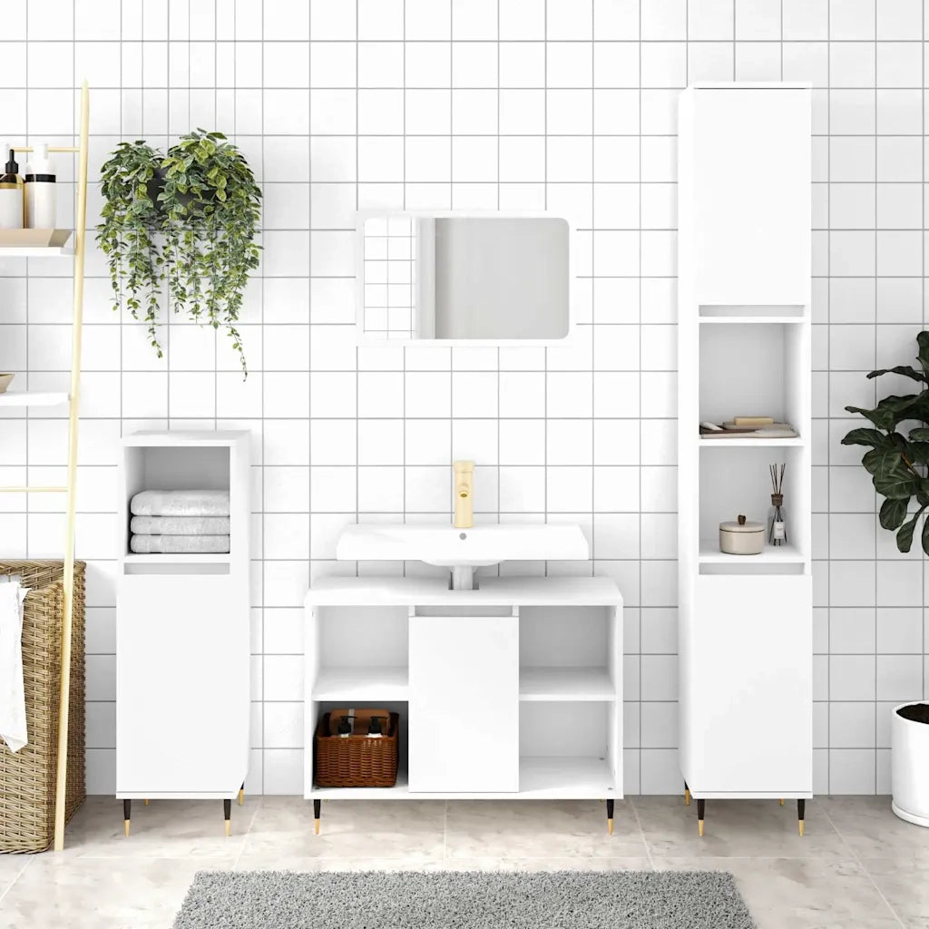 Armadietto da Bagno | Armadio da bagno Bianco 30x30x100 cm in Legno Multistrato
