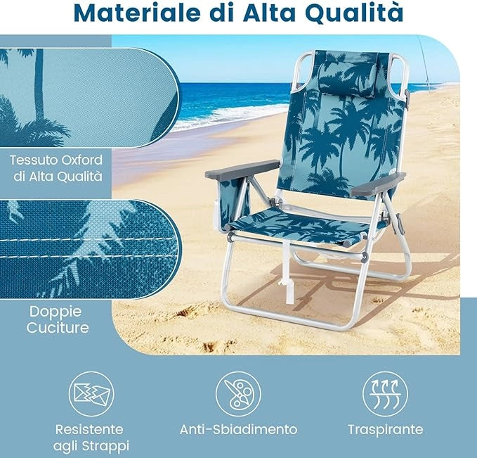 Set di Sedie e Tavolino da Giardino, Tavolo Laterale e Sedie Pieghevole con Schienale Regolabile a 5 Angolazioni, Struttura in Alluminio e Portabicchieri,Set di Mobili per Picnic (Blu)
