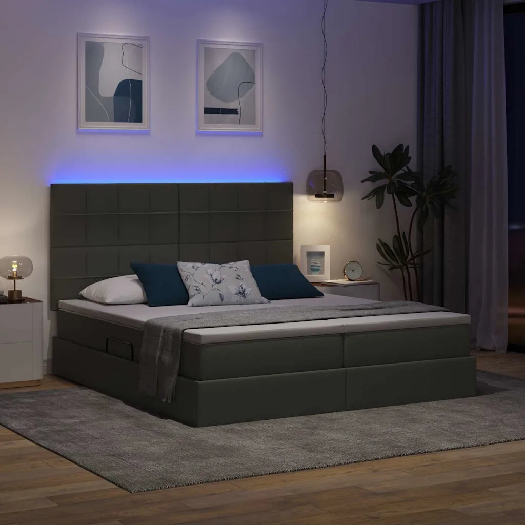 Letto con strisce LED Grigio scuro 180 x 200 cm Tessuto 3372834