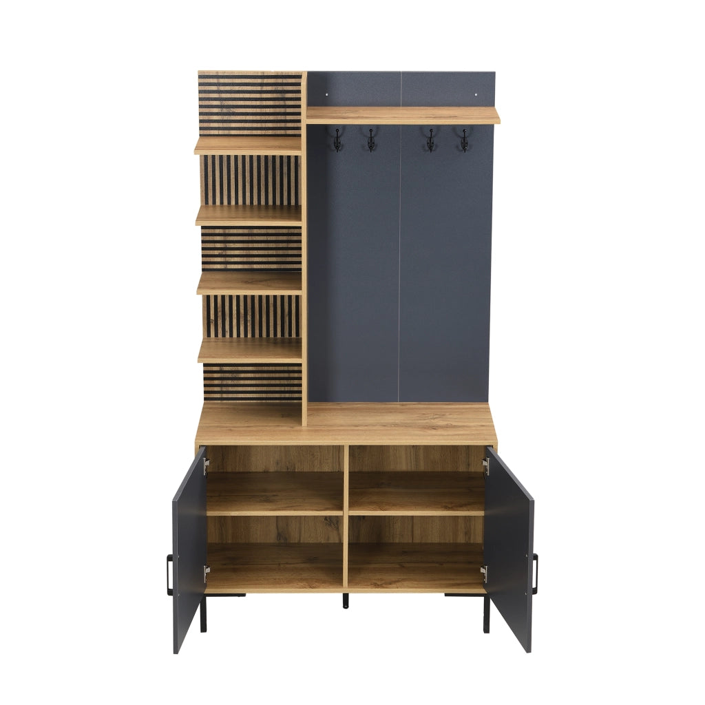 Mobile d'ingresso con ganci; 4 ripiani laterali e ripiano regolabile; per ingresso; 100 Ã— 40 Ã— 190.5 cm