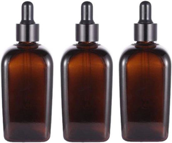 Tre pezzi di flaconi in vetro ambrato da 100ml con bottone per gocce - Flaconi in vetro leggero con oogdruppelaars in vetro - Flaconi da viaggio - Contenitori per prodotti cosmetici per aromaterapia con oli essenziali