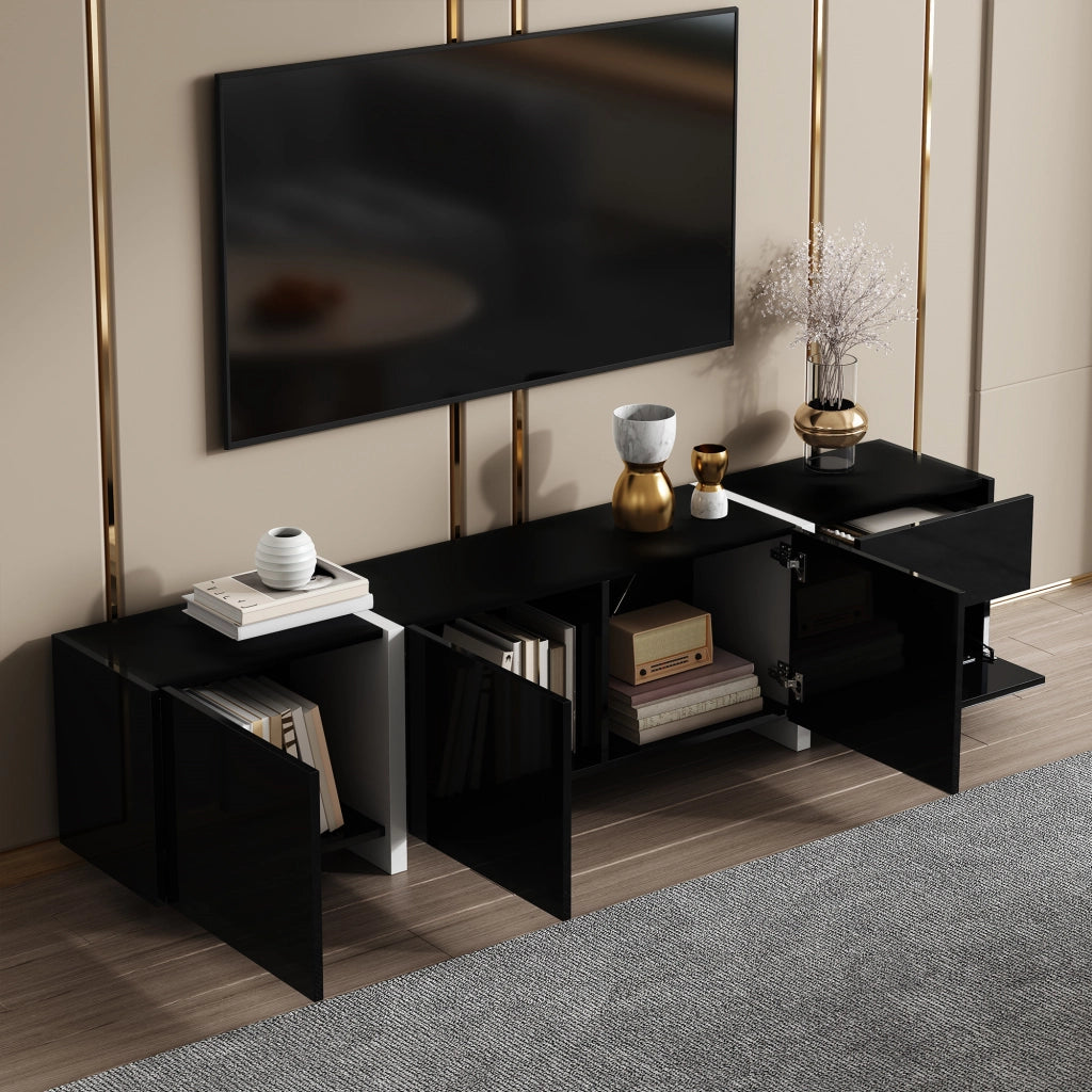MOBILE TV BASSO 170x30x39 cm Lucido Nero/Bianco in pannello truciolare