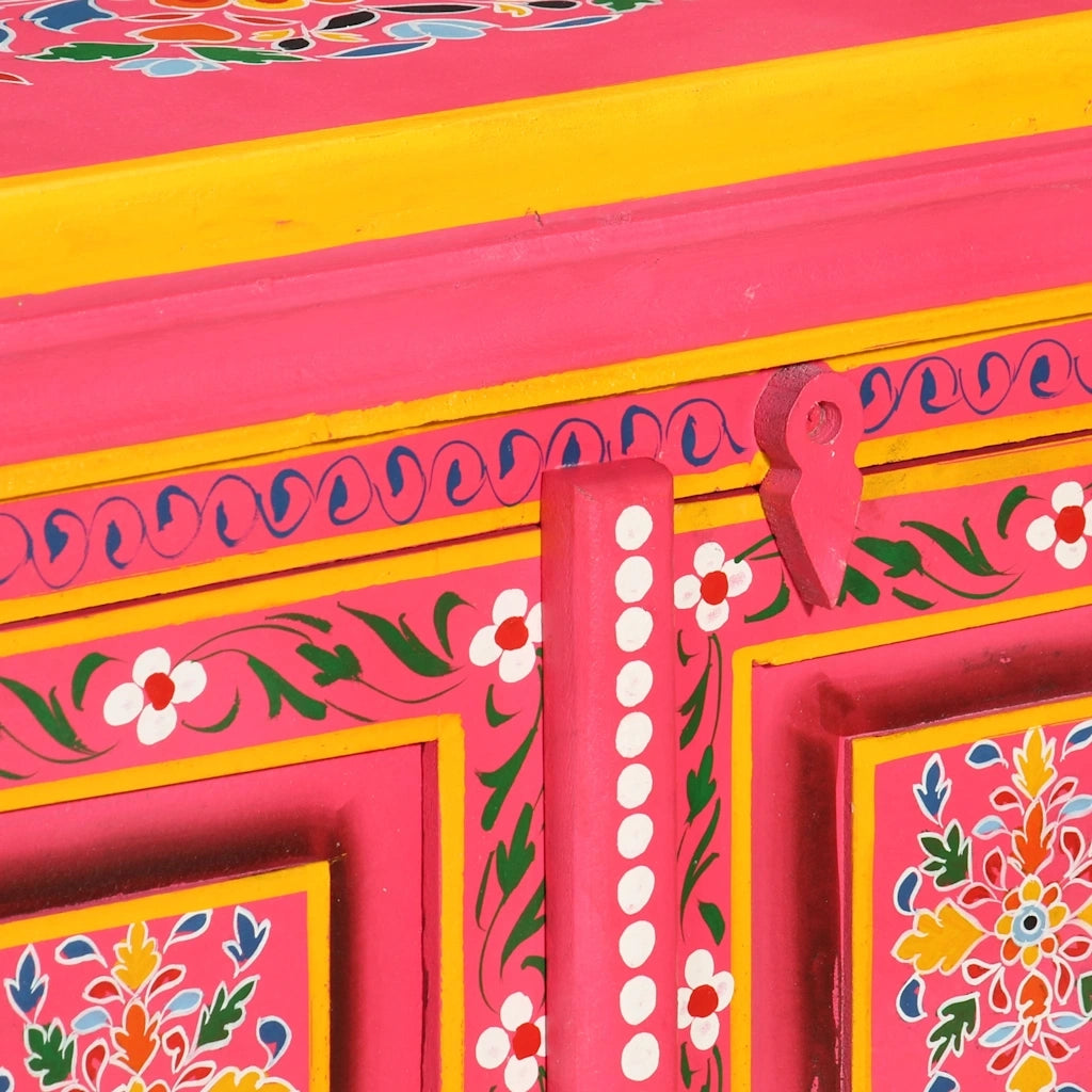 Credenza-Buffet-Armadio da cucina in Legno Massello di Mango Rosa Dipinta a Mano