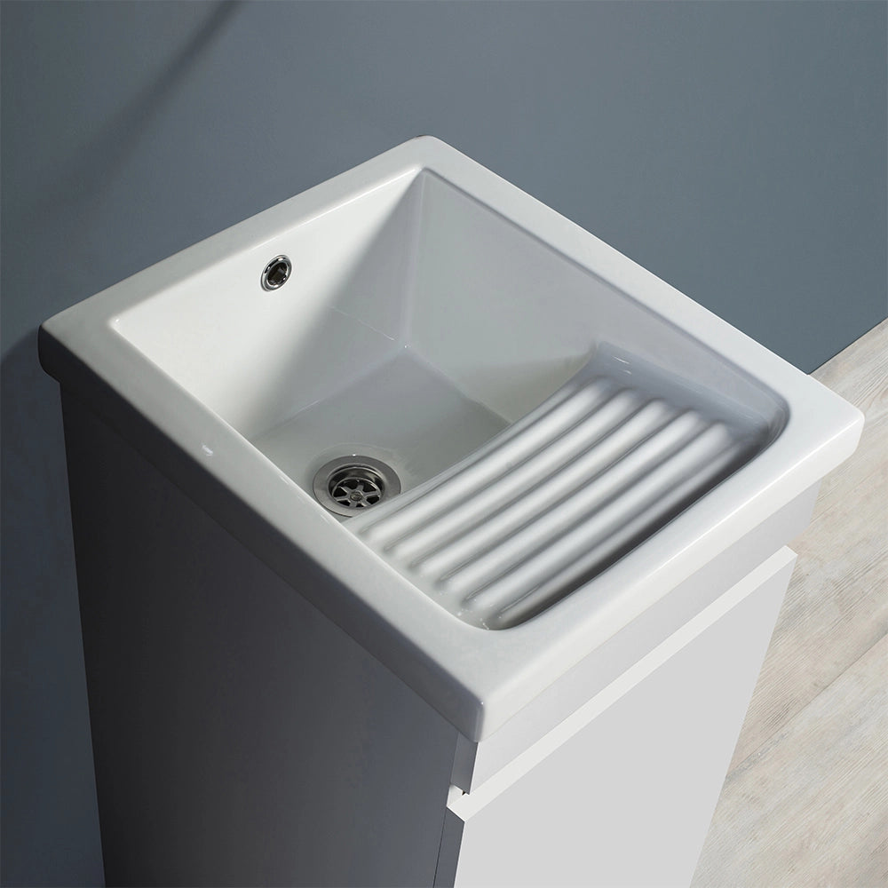 Mobile lavatoio 45x51 cm bianco opaco con vasca in ceramica e strofinatoio