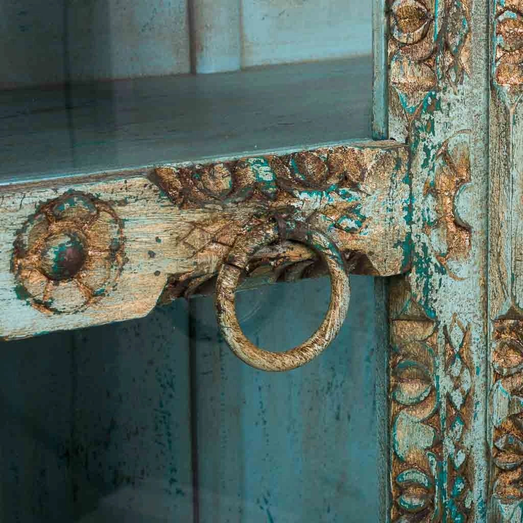Vetrina in legno intagliato 106x43x180 blu