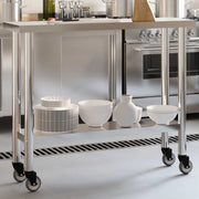 Tavolo da Lavoro Cucina con Ruote-Piano di Lavoro Cucina 110x30x85 cm in Acciaio Inox
