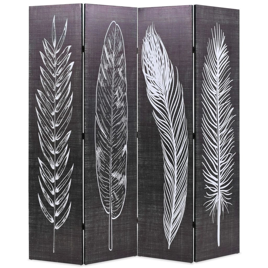 Paravento pieghevole divisorio mobile decorativo 160 cm piume bianche e nere 0802051