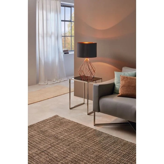 Lampada da Tavolo Contemporanea Pedregal 1 Acciaio Rame Tessuto Nero 1 E27