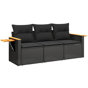 Set Divani da Giardino 3 pz | Set Salotto da Giardino con Cuscini in Polyrattan Nero