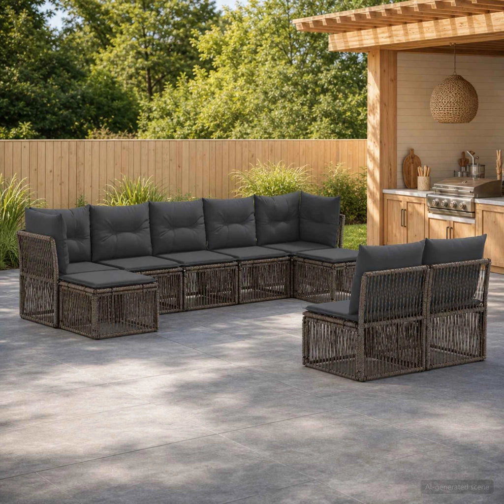 Set Divano da Giardino 9 pz Grigio polyrattan 3434351