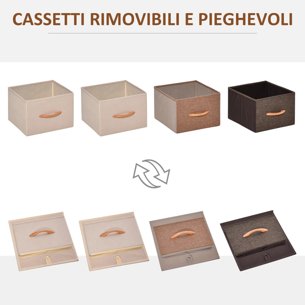Cassettiera 4 Cassetti in Tessuto e Legno ¨C zephmum ¨C 31x29x99 cm Multicolore