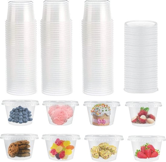 50 Confezioni di Contenitori Plastici BPA Liberi con Coperchi - Bacinelli da 200 ml Inerti per Salse e Dips