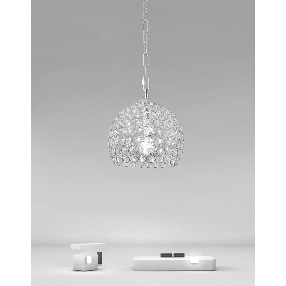 Trade Shop - Lampadario Sospeso Tondo Cupola Lampada Mezza Sfera Cristalli Luce E27 Argento 32378 -