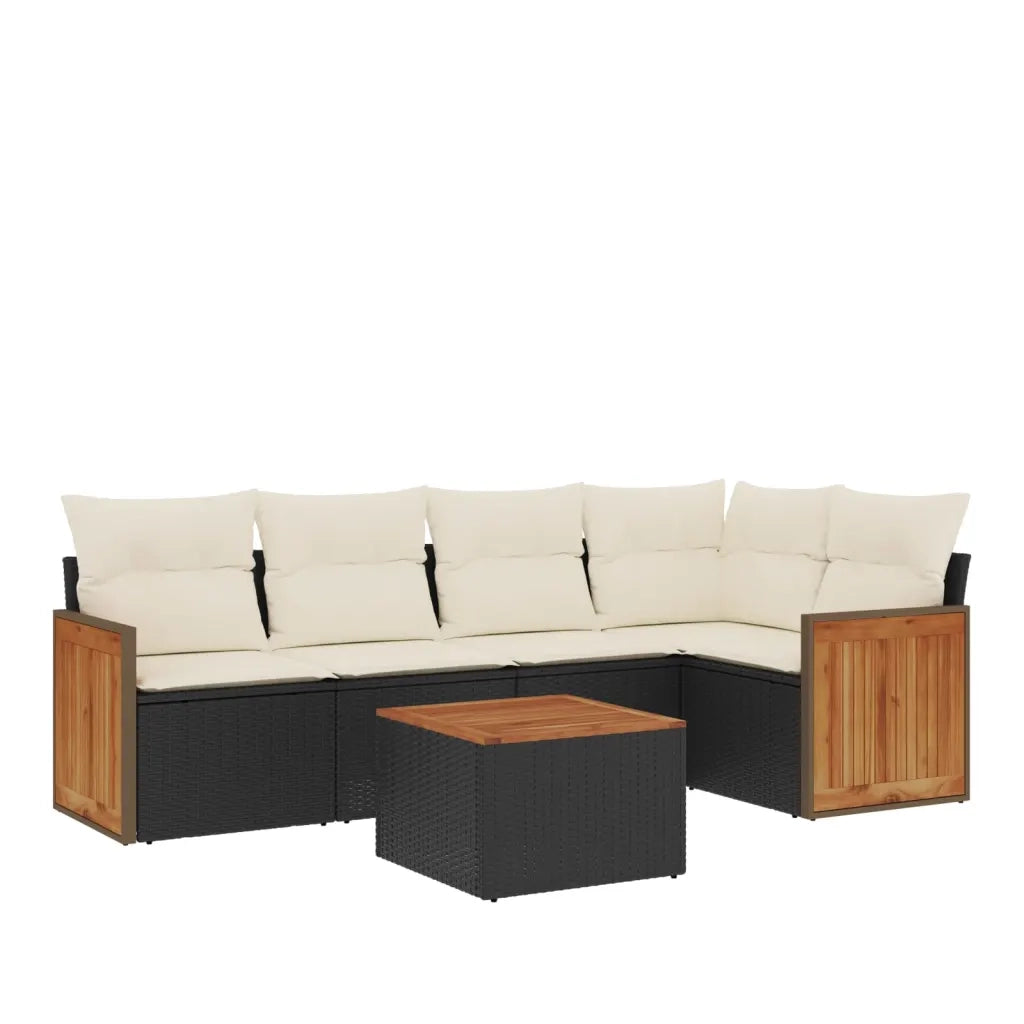 Set Divano da Giardino 6 pz con Cuscini Nero in Polyrattan 3227631