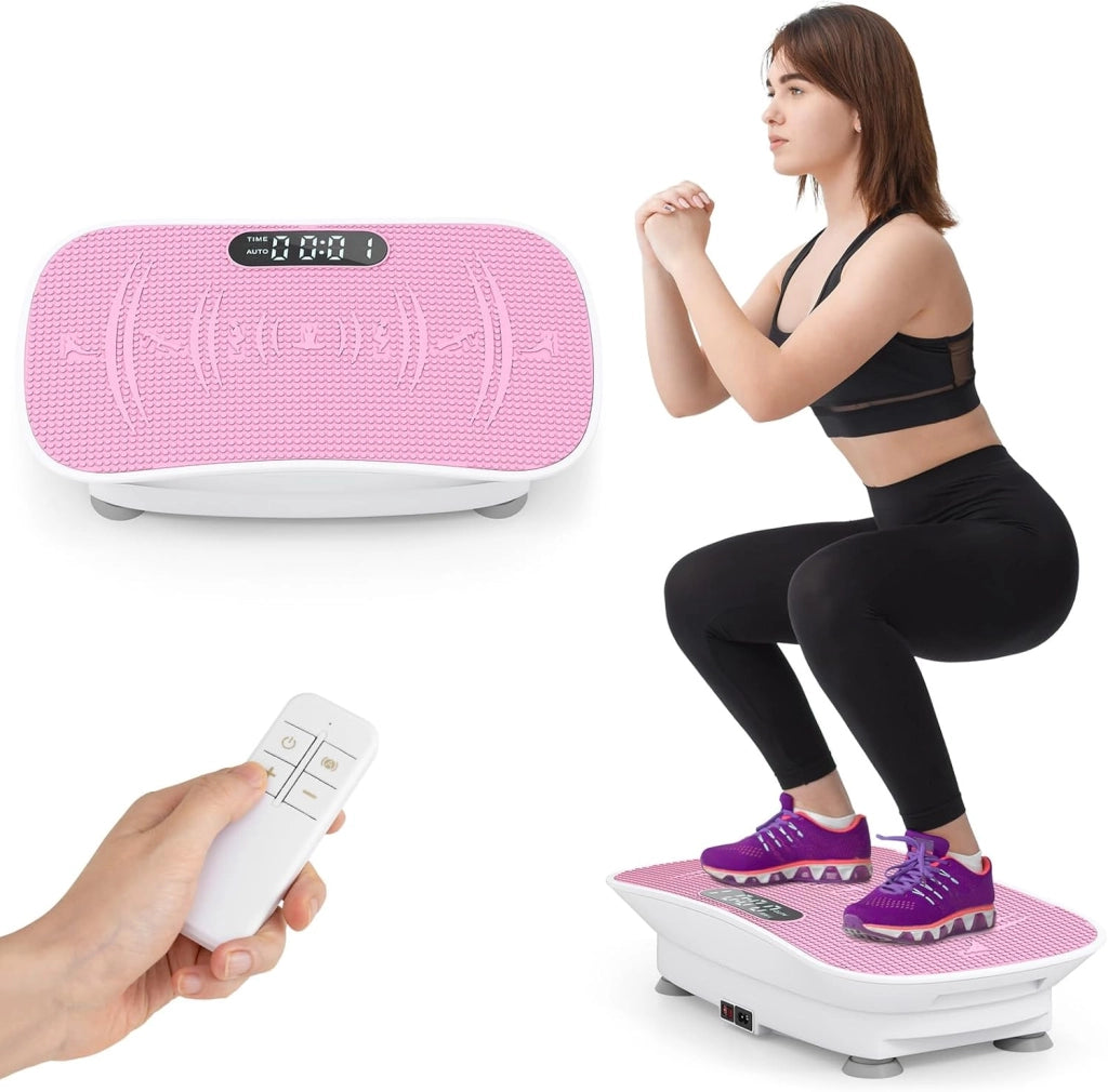 Pedana Vibrante Dimagrante, Piastra Vibrante con 10 Livelli di Vibrazione e Timer, Schermo, Telecomando, Superficie Antiscivolo e 4 Ventose, Allenamento Modellamento Muscolare