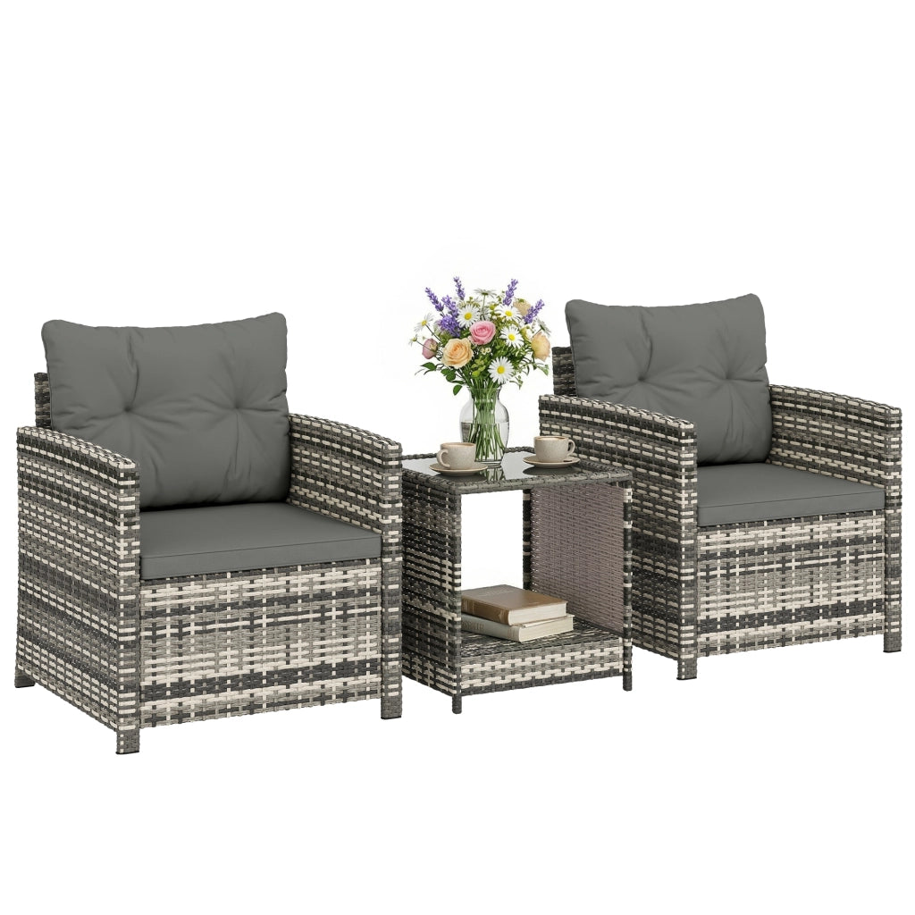 Set Giardino 3 Pezzi con Tavolino e 2 Sedie ¨C zephmum ¨C Grigio Chiaro, Polyrattan, 62x65x75 cm