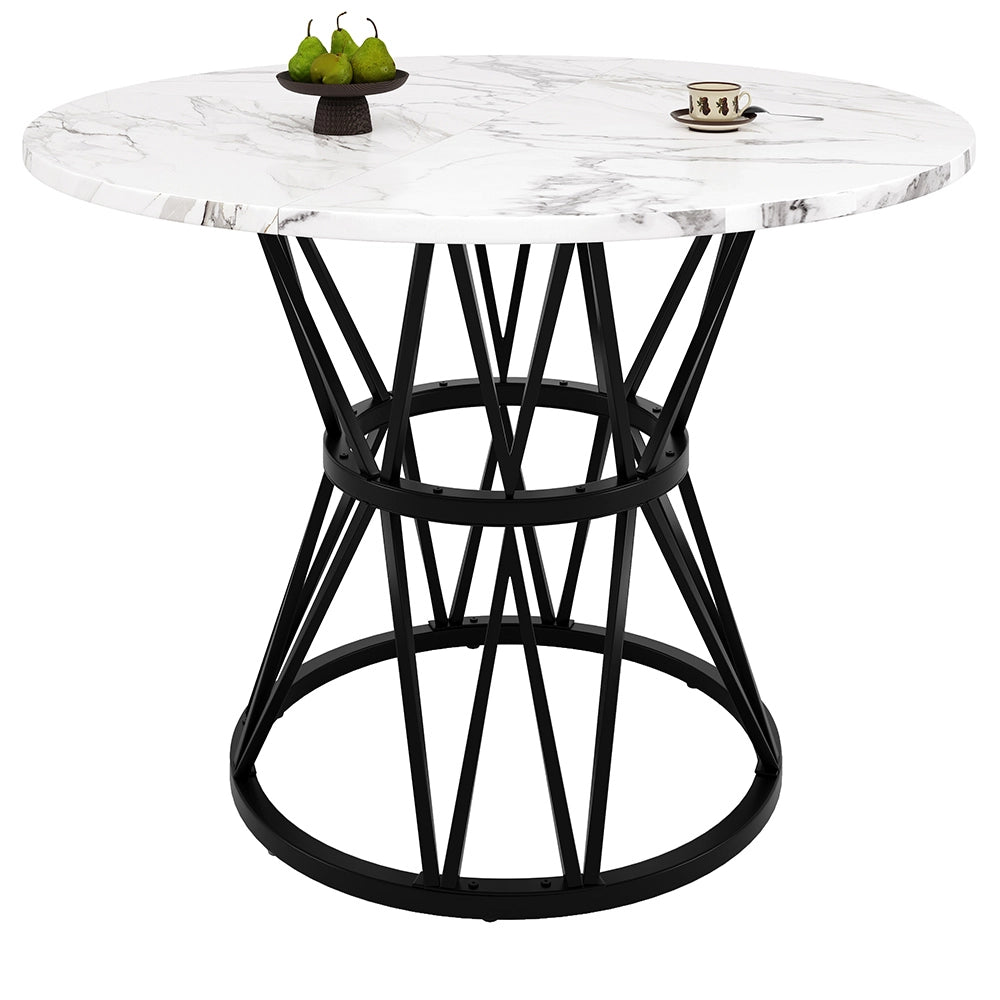 Set tavolo-Xylo-100cm rotondo 4 sedie grigio piedi neri piano marmorizzato