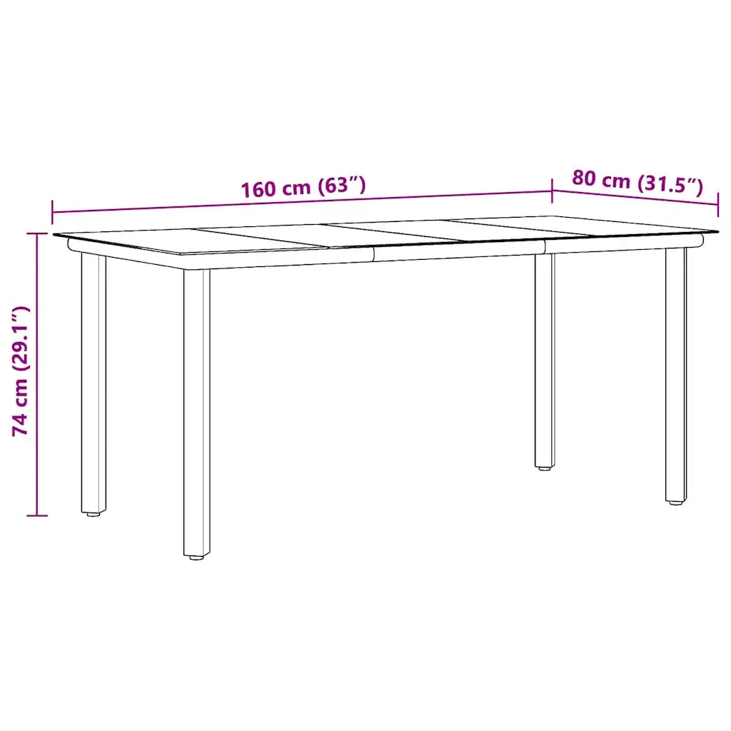 Tavolo Pranzo Giardino Nero 160x80x74 Acciaio e Vetro Temperato 319283