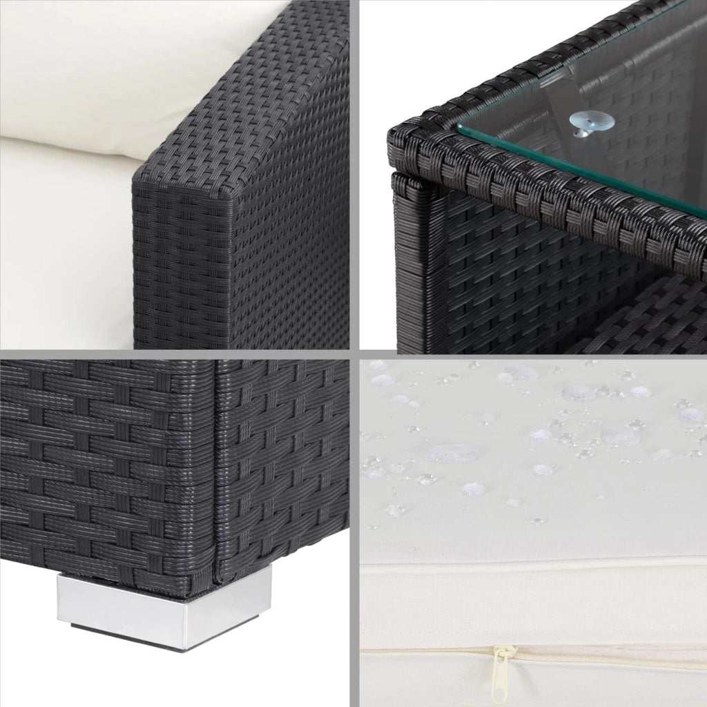 Set Salotto in Polyrattan XL Cuscini Imbottiti Tavolo in Vetro Resistente Mobili da Giardino Salottino Angolo