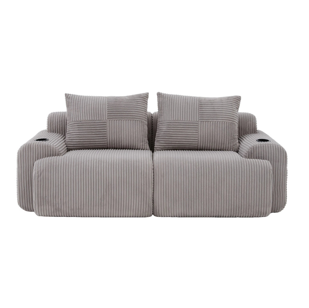 DIVANO Modulare 2 posti 200x99x80 cm in corduroy grigio chiaro con portalbicchiere