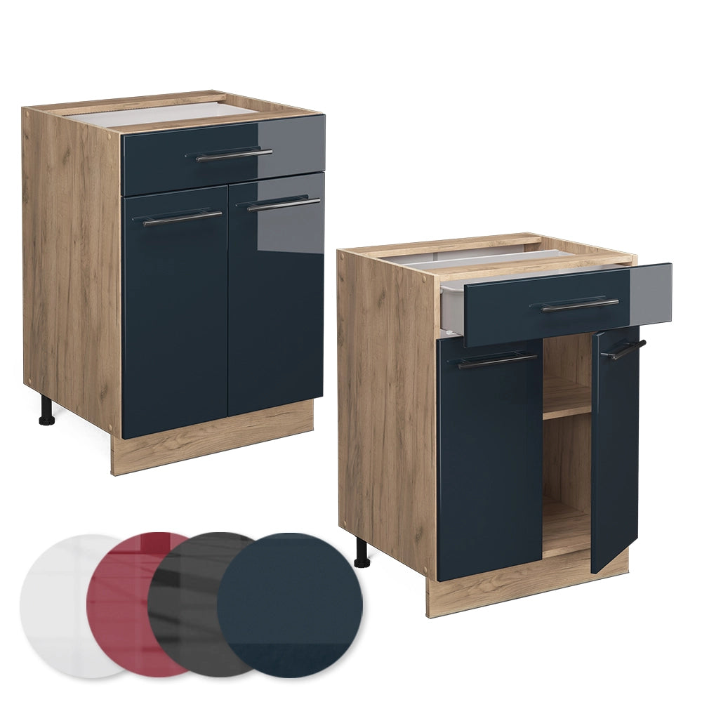 Vicco Armadi da cucina  Blu scuro lucido 60 cm con cassetto, senza piano di lavoro