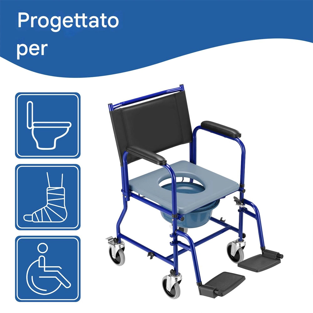 Sedia a Rotelle con Poggiapiedi e Wc Estraibile con Coperchio Anziani e Disabili