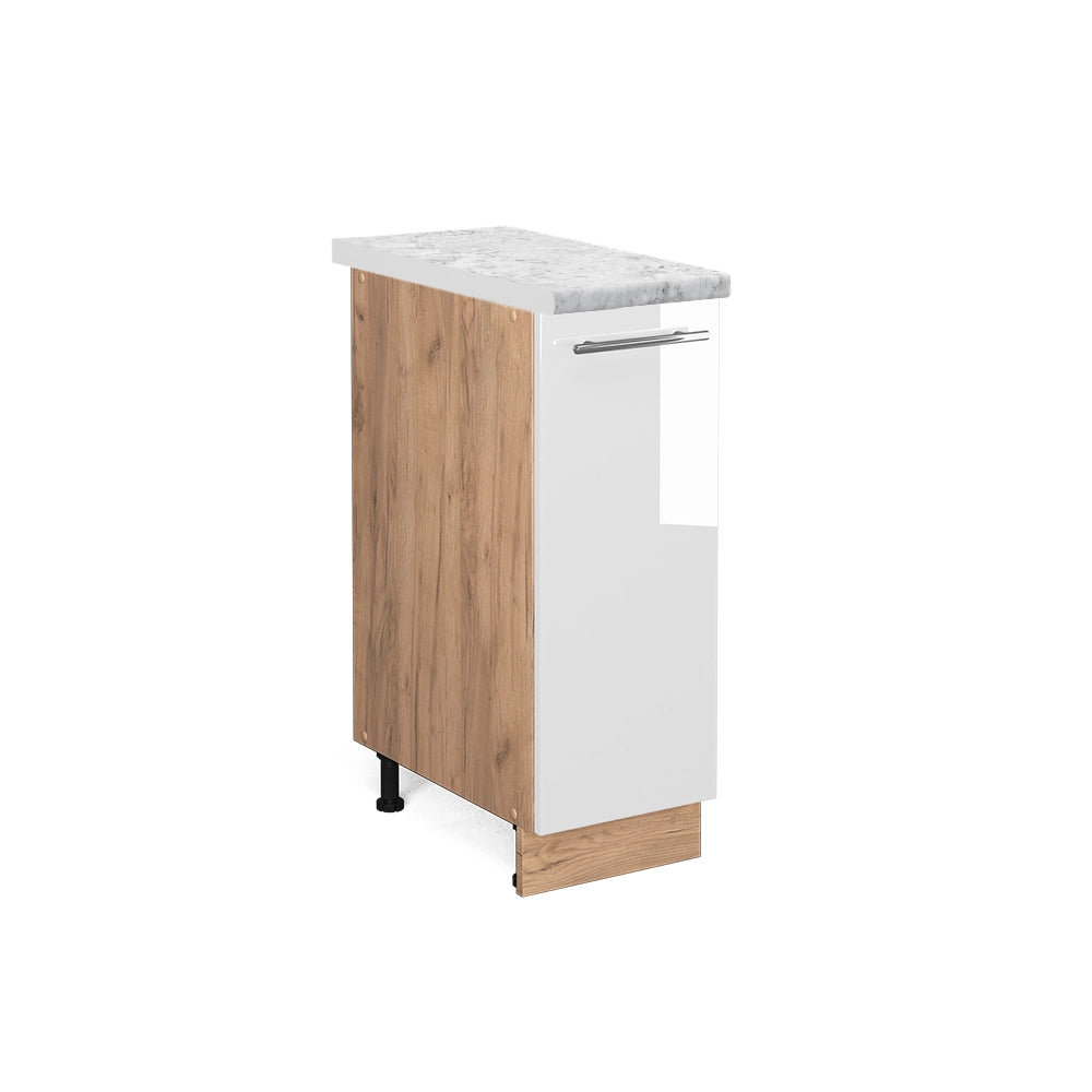 Armadio cucina dispensa alto Fame-Line Bianco lucido/Rovere dorato 30 cm, PL Marmo Vicco
