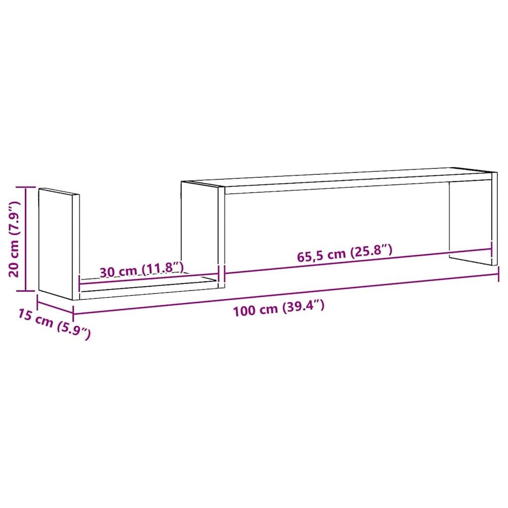 Wall Shelves, 2 Pieces, Black, 100x15x20 Cm, Wood-based Material
