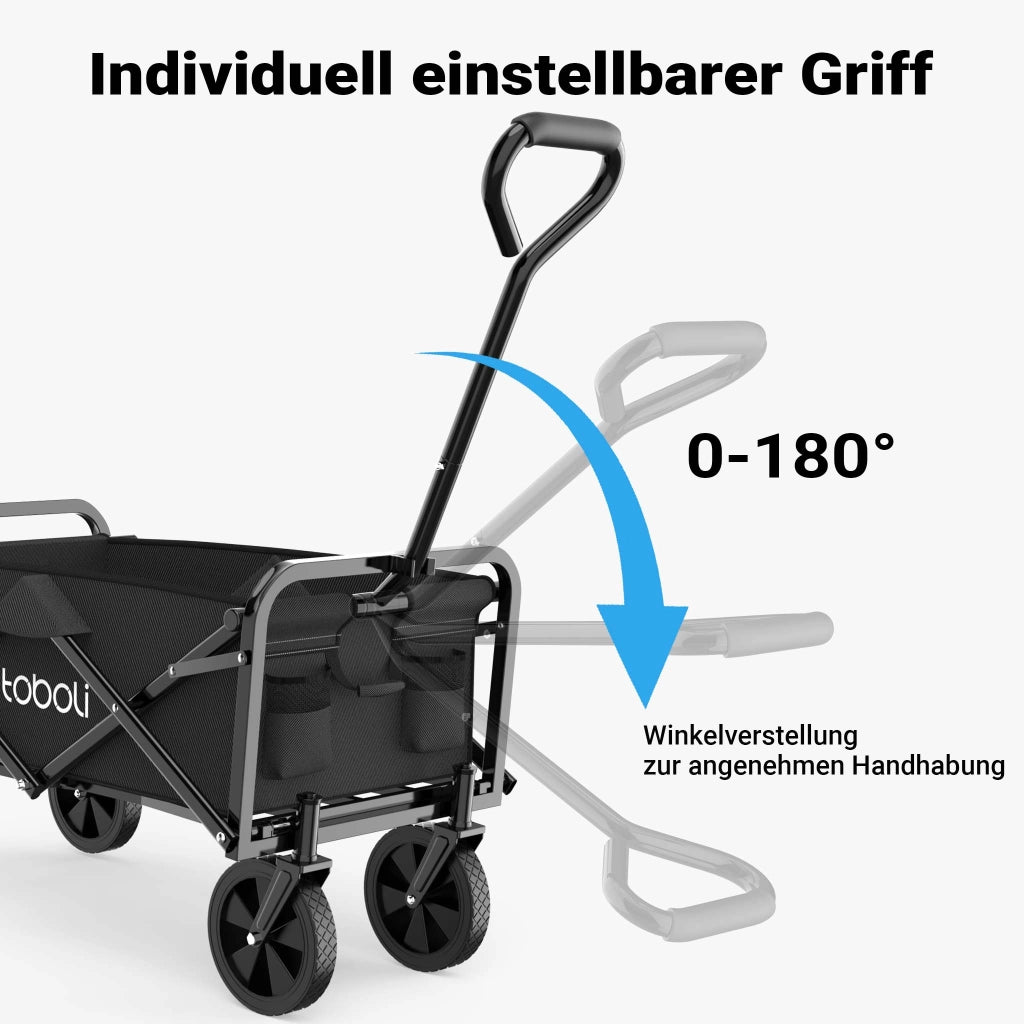 Toboli Carretto a mano pieghevole, max 100 kg, tessuto impermeabile nero, Carrello spiaggia