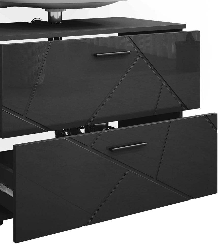 Set mobili bagno Irma, Antracite lucido, 80 cm, composto da specchio da bagno e mobile sottolavabo
