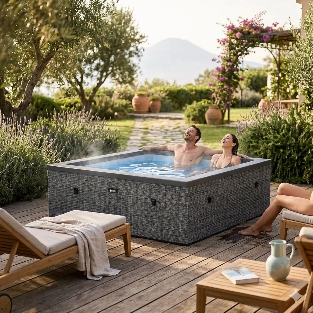 Piscina Spa Vasca Semi-Rigida 180x180x70 cm 6 Posti Riscaldamento Integrato Struttura in Schiuma NetSpa Celestia Grigio