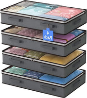 Quattro Borse di Stoccaggio per Sotto Letto con Coperchi - Scatola di Stoccaggio per Letto con Finestre Chiare e Cerniere - Borsa di Stoccaggio per Abiti con 8 Panni di Cerniere per Piumoni e Abiti